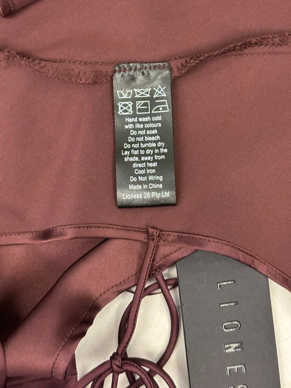 LIONESS Mariah Satin-Feel Asymmetric Cut-Out Tie-Front Cami Top (Garnet Brown) - Picture 15 of 16